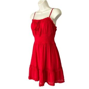 Altar’d States Spaghetti Strap Ruffle Smocked Lined Red Swiss Dot Mini Dress XL